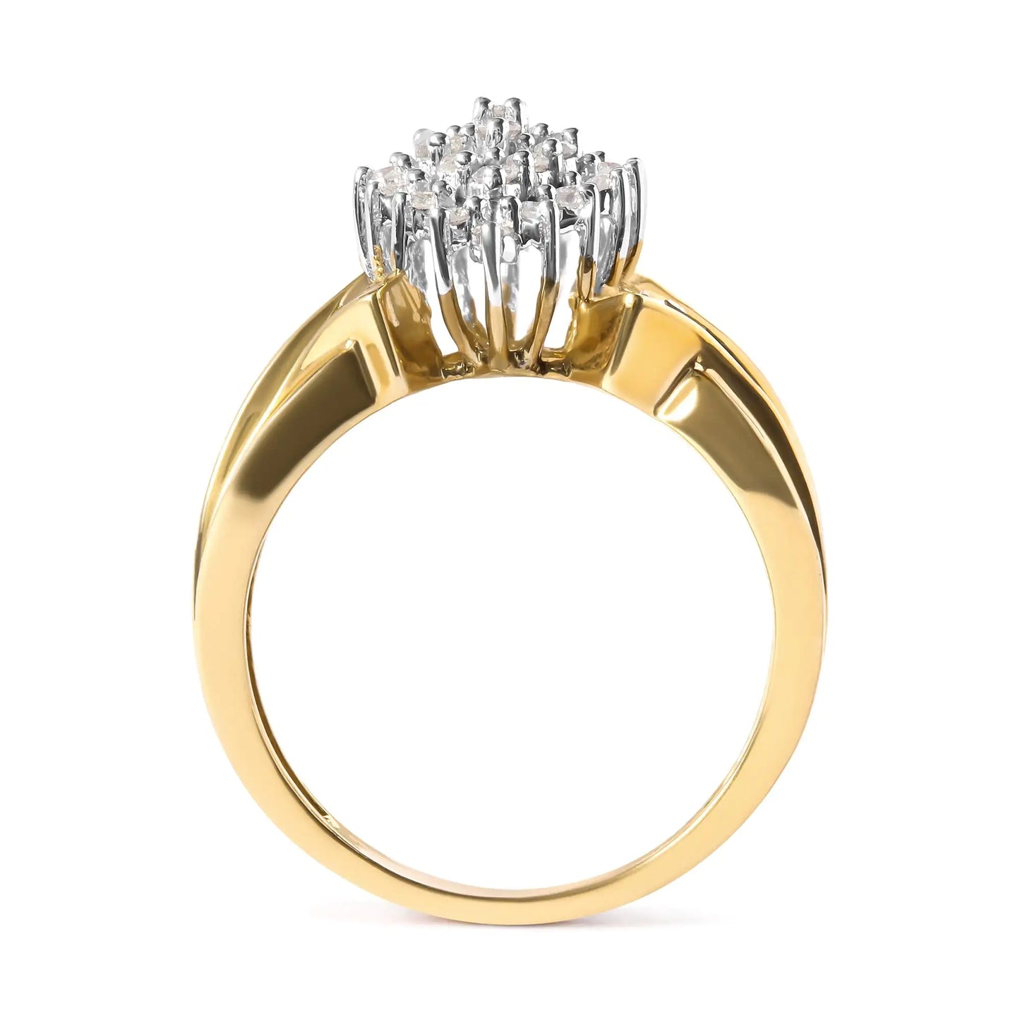 10K Yellow Gold 1 Cttw Diamond Pear Shaped Cluster  Cluster Cocktail Ring (H-I Color, I2-I3 Clarity)