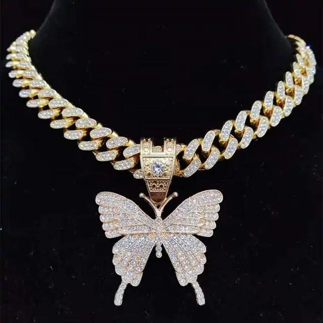 Iced Out Butterfly Pendant Necklace