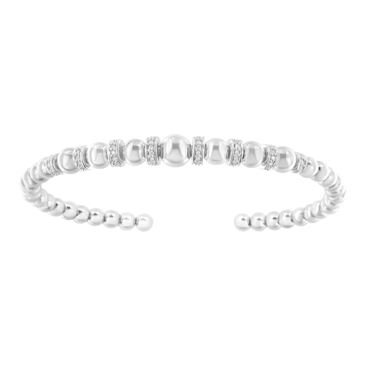 .925 Sterling Silver 1/4 Cttw Diamond Rondelle Graduated Ball Bead Cuff Bangle Bracelet (I-J color, I2-I3 clarity) - Fits wrists up to 7 1/2 inches