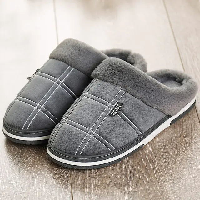 Winter Slippers Suede Gingham Plush