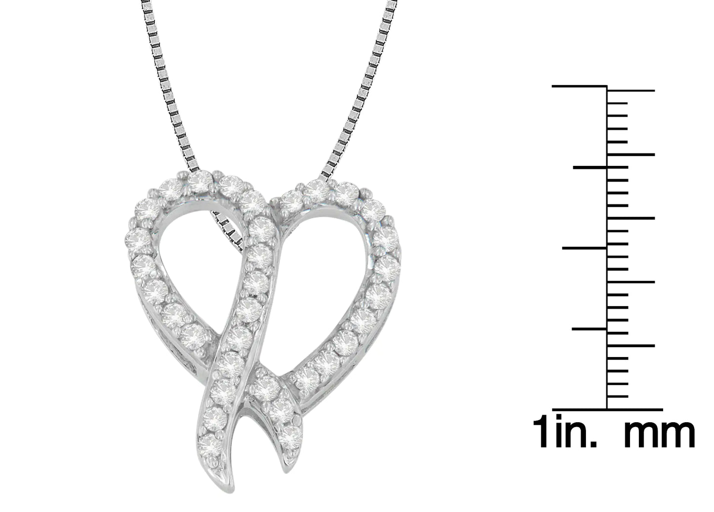 .925 Sterling Silver 1/6 Cttw Diamond Awareness Ribbon & Heart Pendant Necklace (I-J Color, I1-I2 Clarity)