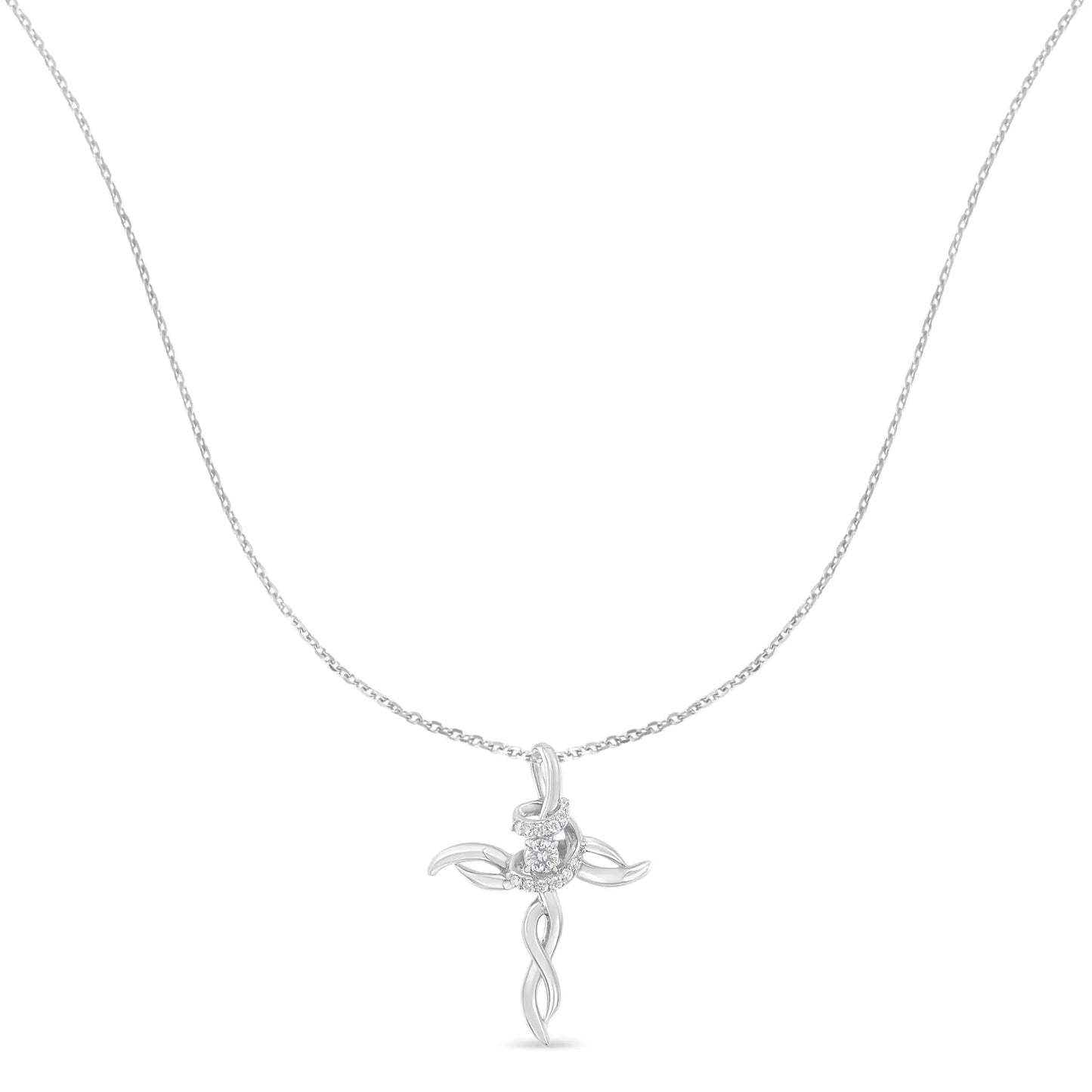 .925 Sterling Silver 1/6 cttw Diamond Cross Pendant Necklace (H-I, I1-I2)