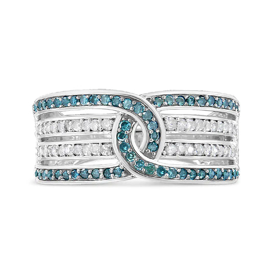 .925 Sterling Silver 1/2 Cttw White and Blue Color Treated Diamond Band Ring (H-I Color, I1-I2 Clarity)