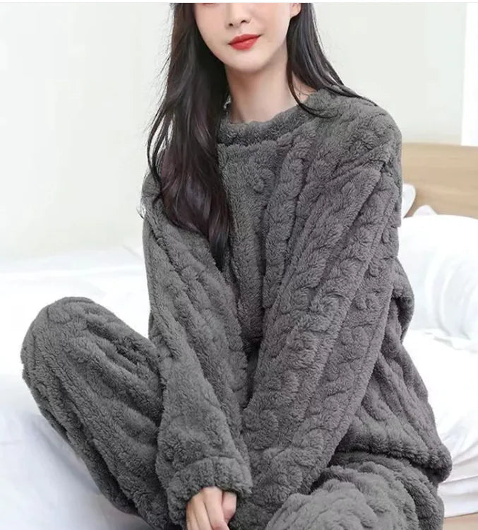 Winter Pajamas Loose Thickened Coral Velvet Pullover Long Sleeves And Trousers