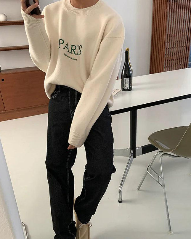 Knitted Paris Lettered Sweater
