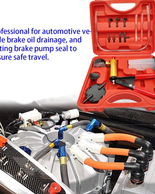 Hand Held Vacuum Pressure Pump Tester Set Brake Fluid Bleeder Bleeding Kit + Box