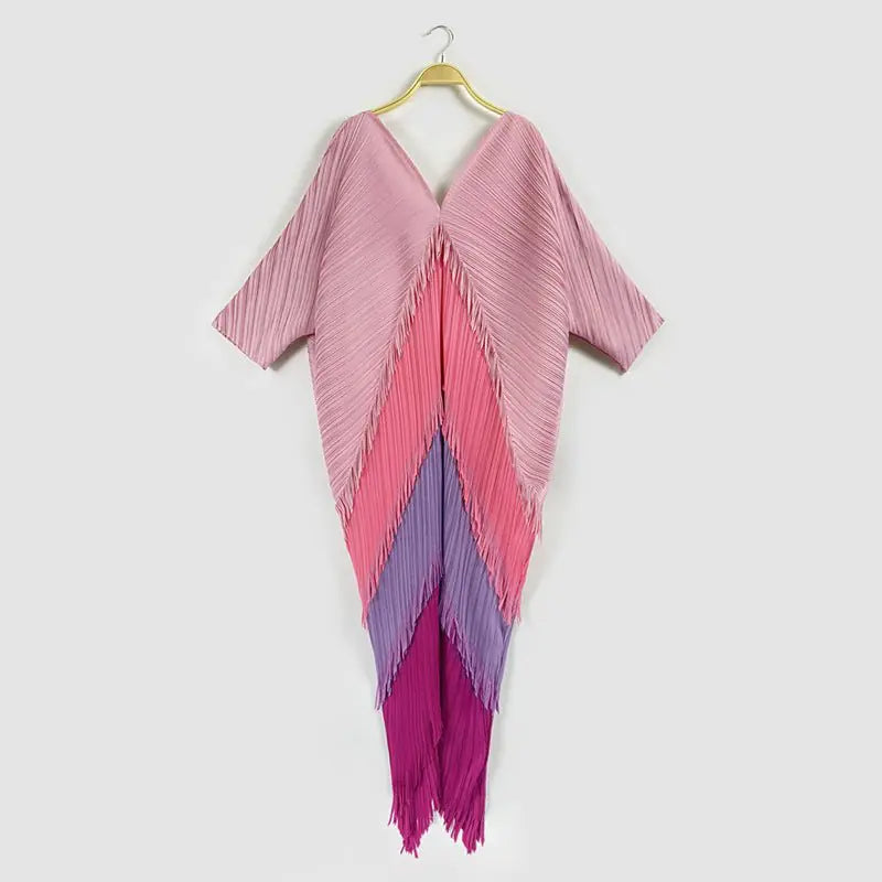 Tassel Colorblock Pleated Dress