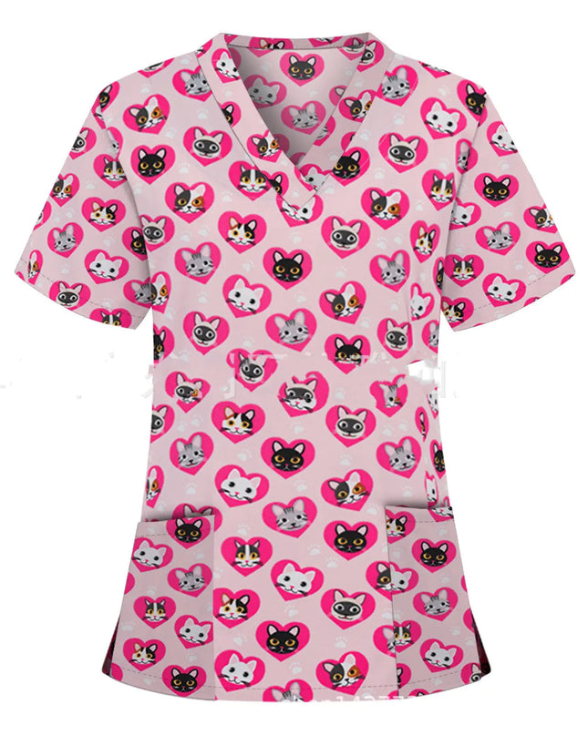 Nurse Uniform Pocket V-Neck Short-Sleeved T-Shirt