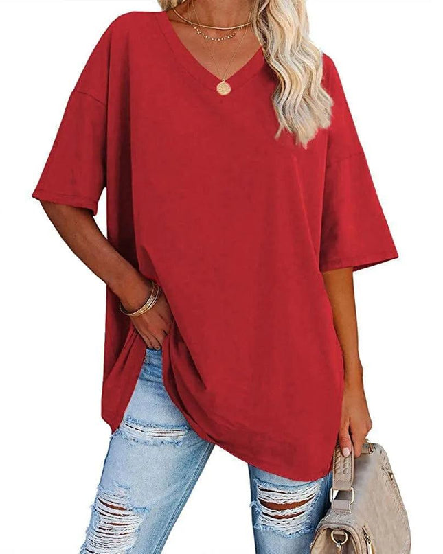 Loose Short-Sleeved V-neck T-shirt