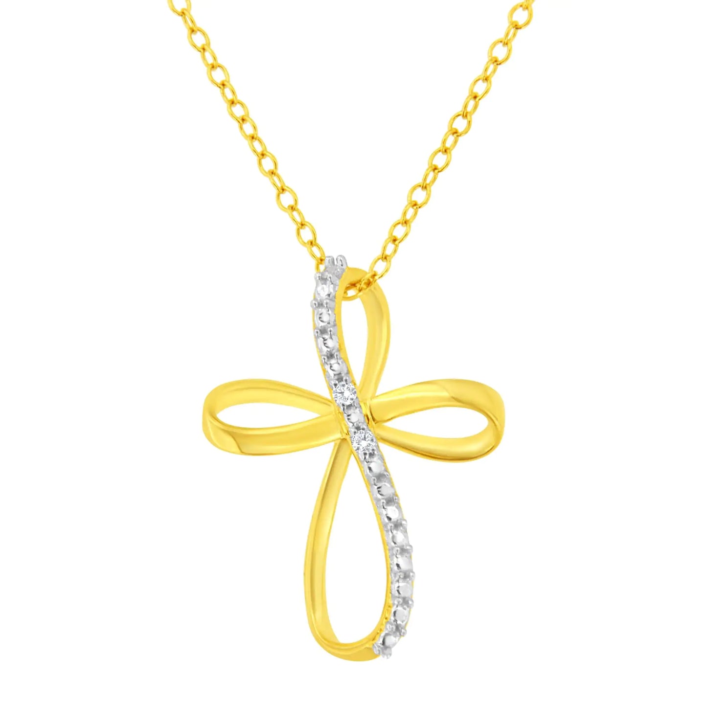 .925 Sterling Silver Diamond Accent Cross Ribbon 18" Pendant Necklace (I-J Color, I2-I3 Clarity)