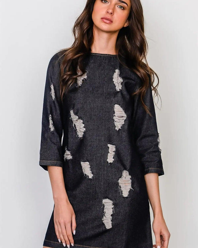 Denim Distressed Mini Dress