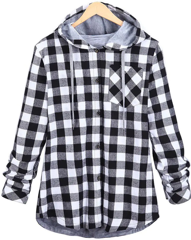 Multicolor Checked Hooded Cardigan for Women