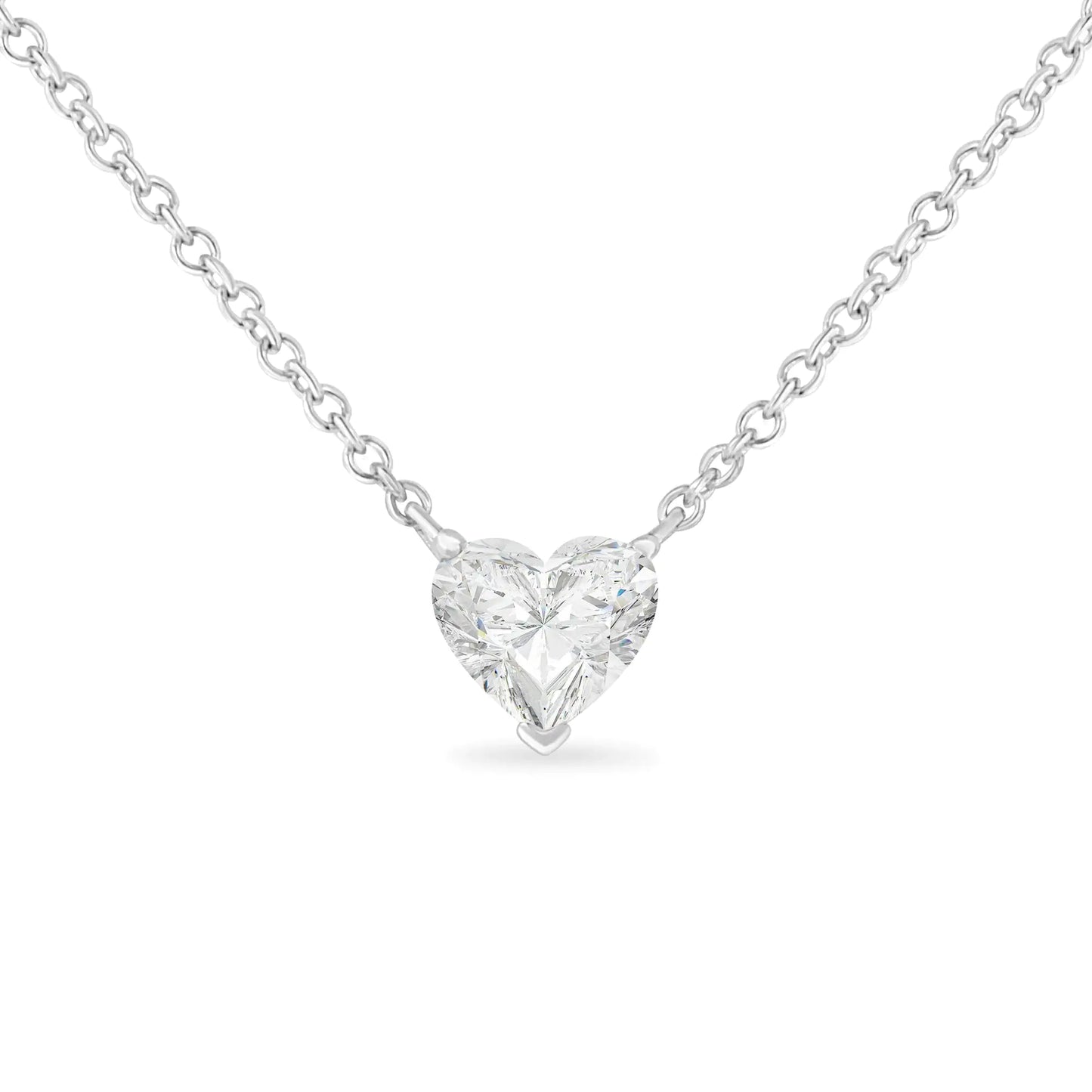 IGI Certified 14k White Gold 1/2 cttw Lab Grown Heart Shape Diamond Solitaire 18" Pendant Necklace (E-F Color, SI1-SI2 Clarity)