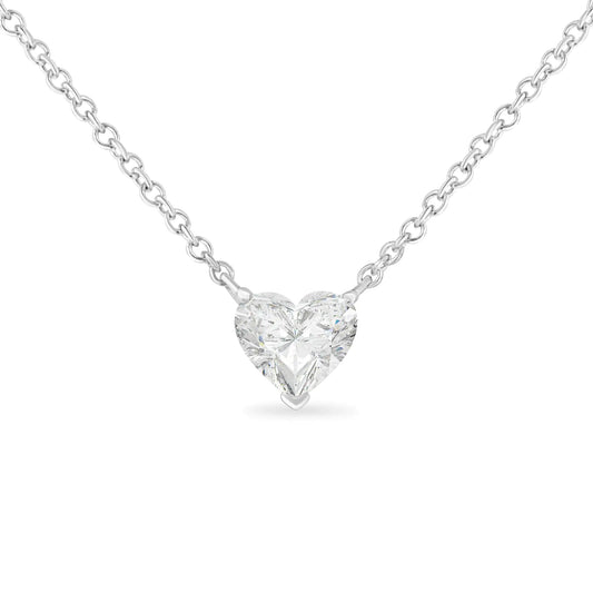 IGI Certified 14k White Gold 1/2 cttw Lab Grown Heart Shape Diamond Solitaire 18" Pendant Necklace (E-F Color, SI1-SI2 Clarity)