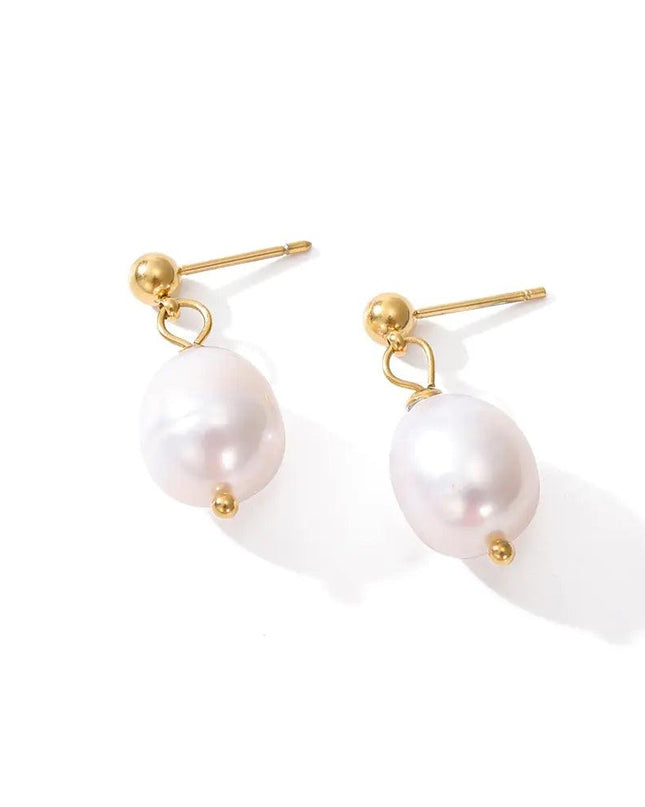 Pearl Dangle Earrings Stainless Steel Gold