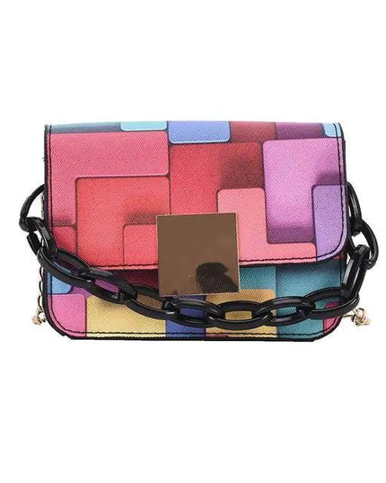 Printed Paneled Shoulder Purse