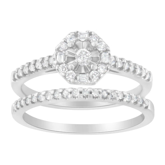 10K White Gold Diamond Engagement Ring and Wedding Band Set (3/8 Cttw, I-J Color, I2-I3 Clarity)