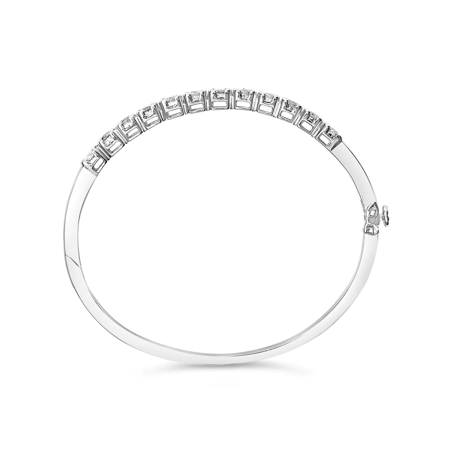 14K White Gold 1 7/8 Cttw Semi Bezel Set Diamond Floral Cluster Bangle Bracelet (H-I Color, SI1-SI2 Clarity) - Fits wrists up to 7.25" Inches