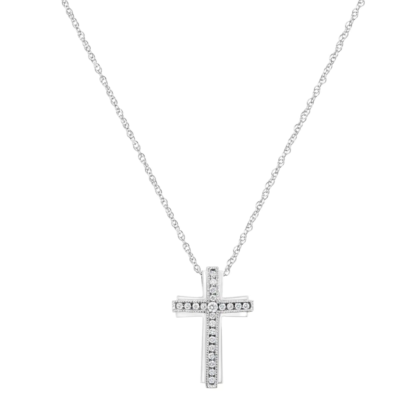 .925 Sterling Silver 1/4 cttw Lab Grown Diamond Cross Pendant Necklace (F-G Color, VS2-SI1 Clarity)