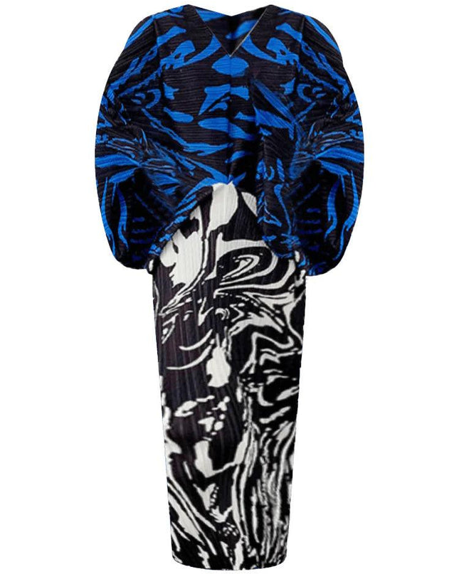 Swirl Contrast Pleated Dress