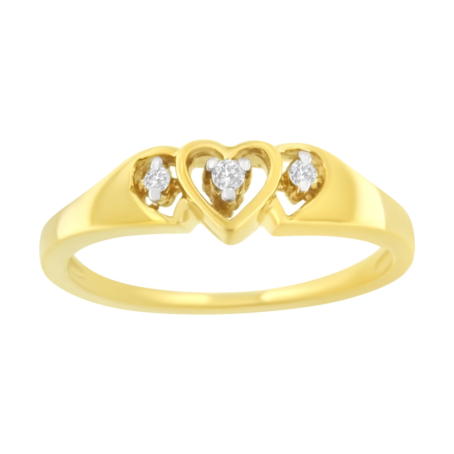 10KT Yellow Gold 1/20 cttw Diamond Triple Heart Diamond Ring (K-L, I1-I2)