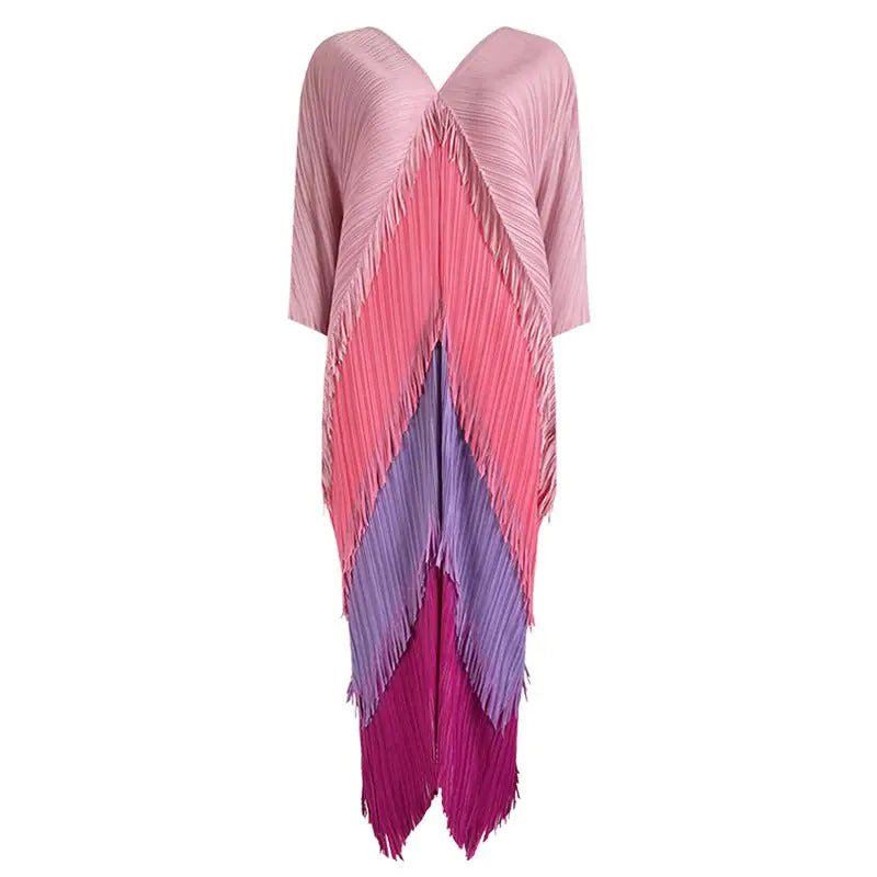 Tassel Colorblock Pleated Dress