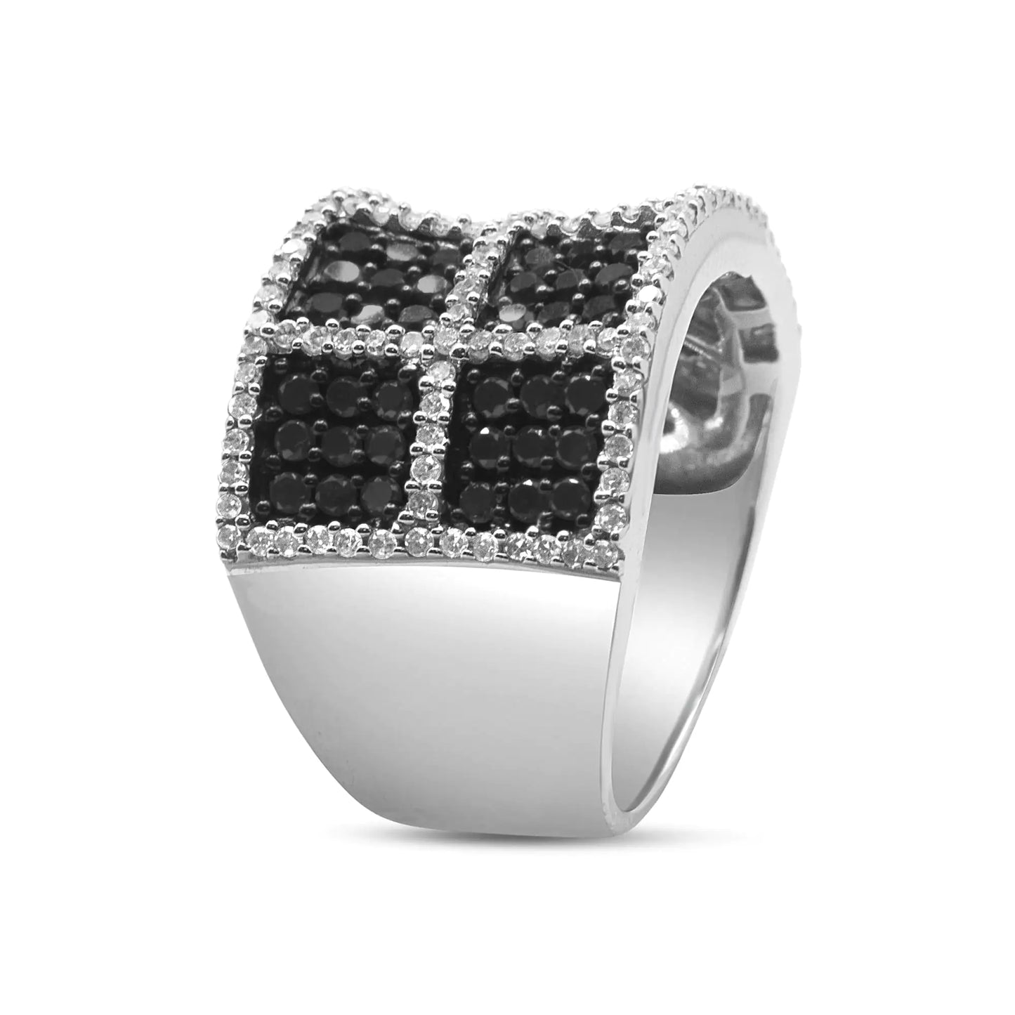 14K White Gold 1 1/2 Cttw White and Treated Black Diamond Cocktail Ring (H-I Color, I1-I2 Clarity)