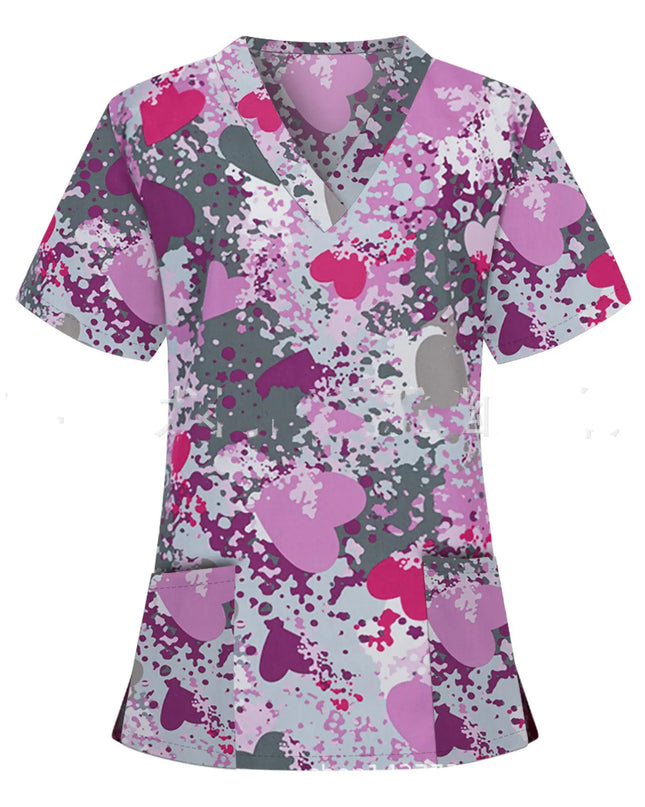 Nurse Uniform Pocket V-Neck Short-Sleeved T-Shirt