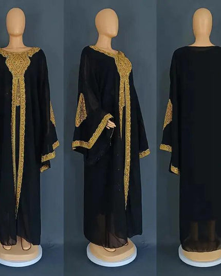 Two Piece Set Gold Kaftan Abaya Dress