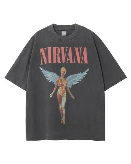 Vintage Angel Print Grunge Oversized Tshirts Men