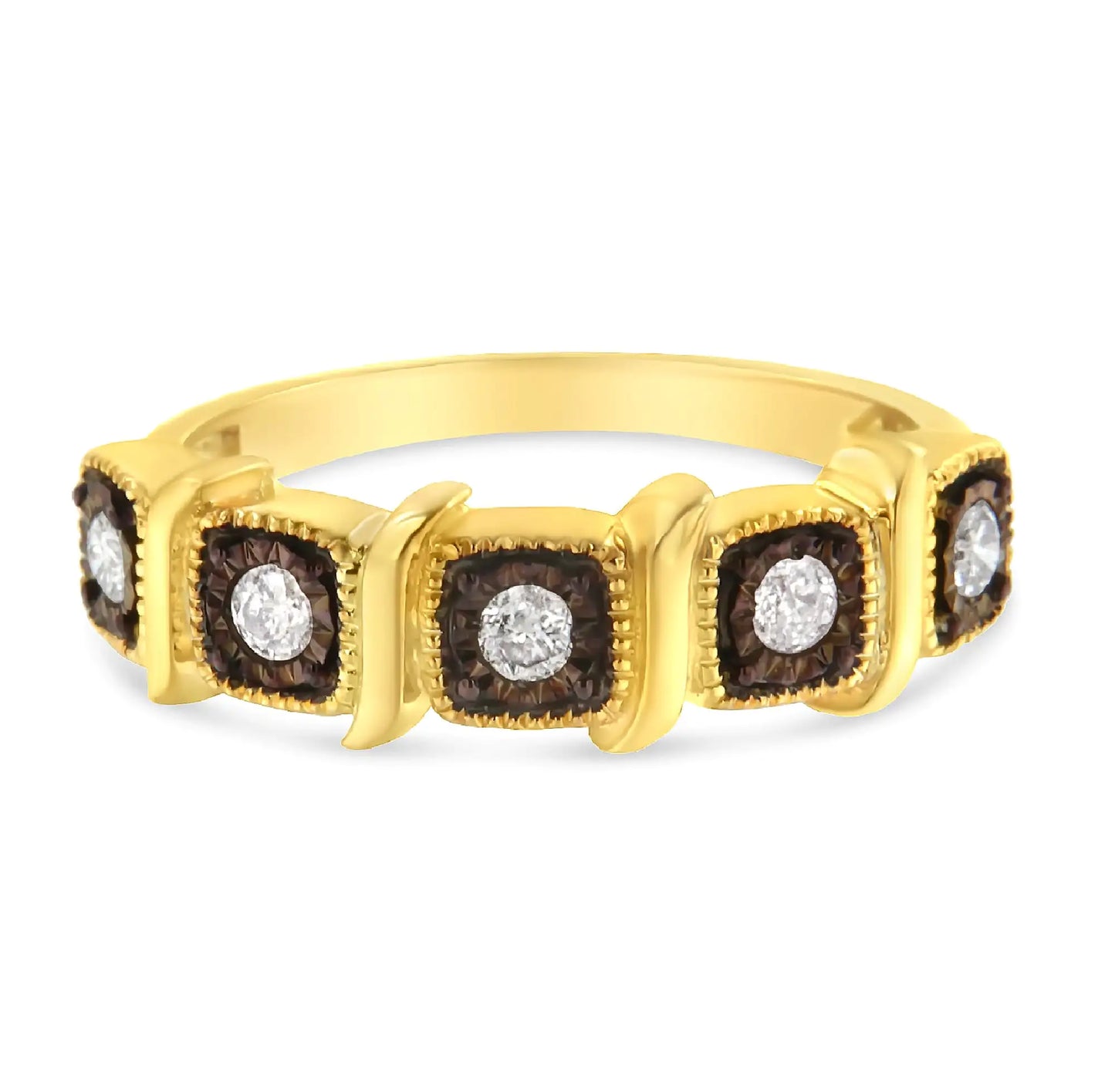 10K Yellow Gold Flashed .925 Sterling Silver Miracle-Set Diamond 5-Stone Ring Band (1/4 Cttw, J-K Color, I2-I3 Clarity)