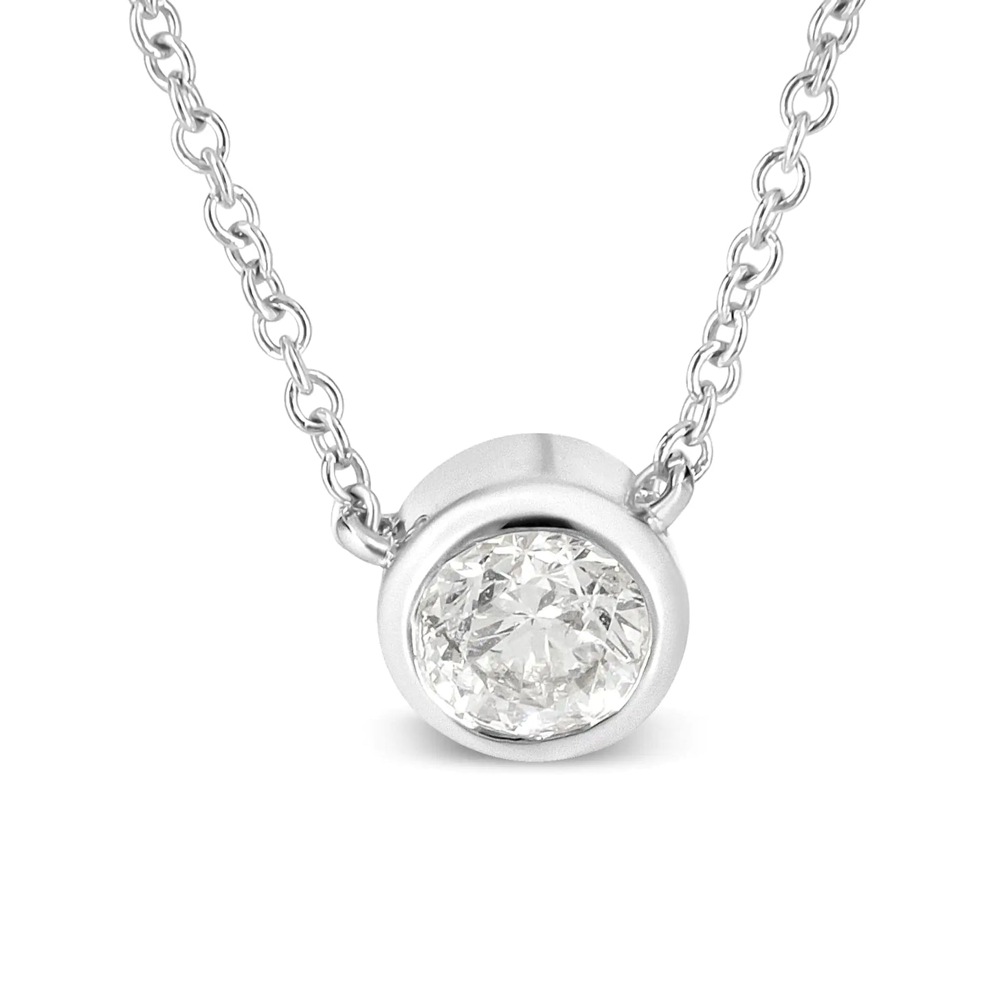 10K White Gold 1/3 Cttw Round Bezel-Set Diamond Solitaire Pendant Necklace (I-J Color, I1-I2 Clarity) - Adjustable 16-18"