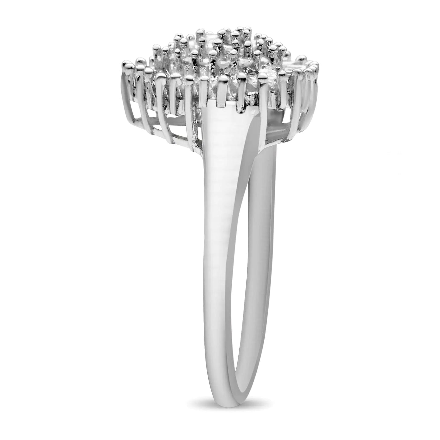 10K White Gold 1/2 Cttw Round & Baguette Cut Diamond Pear Shaped Domed Pavé Cluster with Halo Cocktail Ring (H-I Color, SI1-SI2 Clarity)