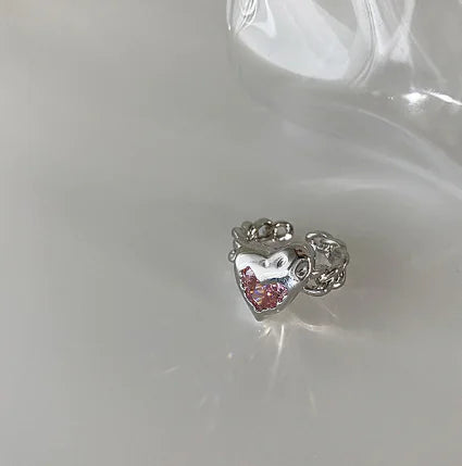 Adjustable Heart Sparkling Ring