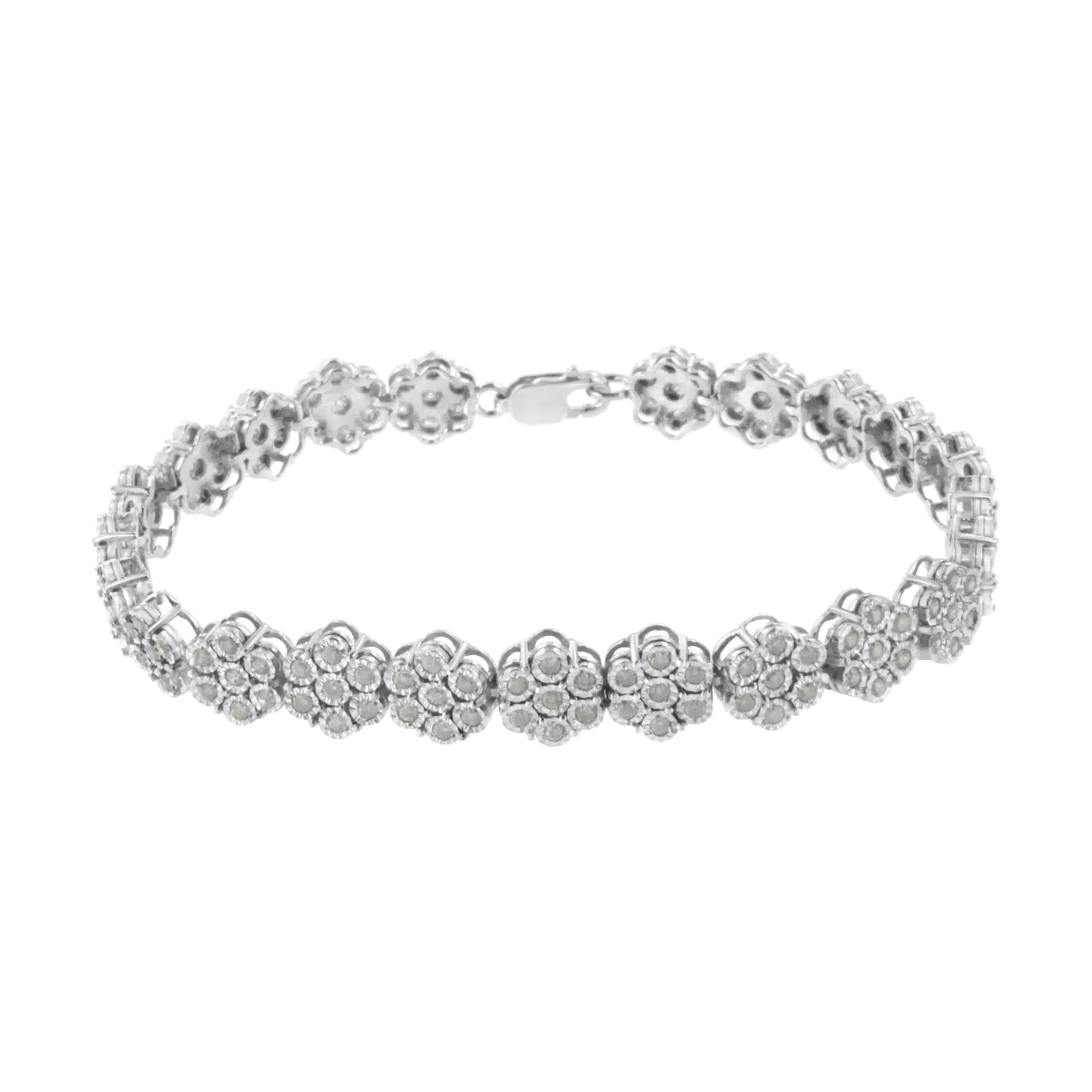 .925 Sterling Silver 2.0 cttw Diamond 7 Stone Floral Cluster Link Bracelet (I-J Color, I3 Clarity) -7.25"