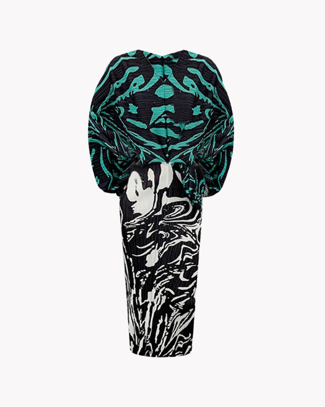 Swirl Contrast Pleated Dress
