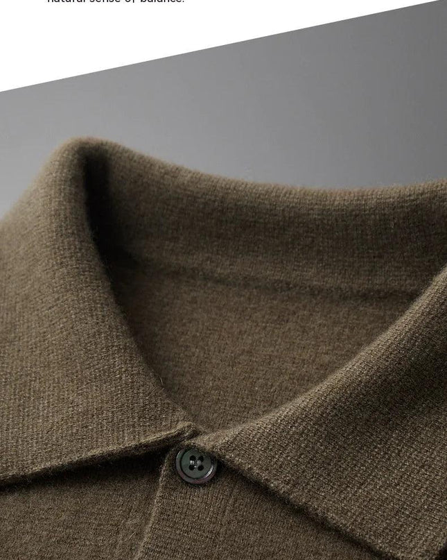Men's Polo Collar Solid Color Wool Cardigan