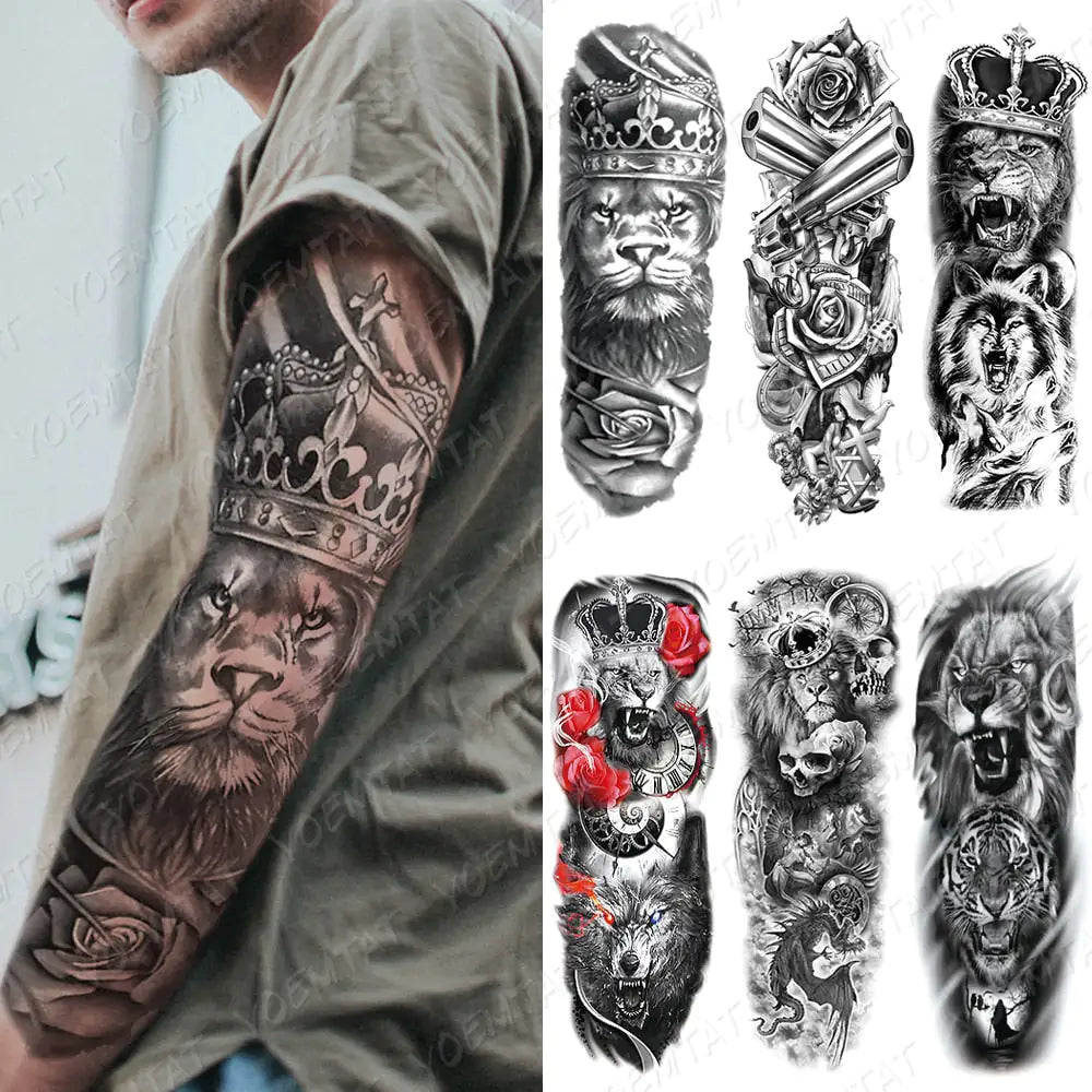 Lions in Gray Shaded Black Tattoos