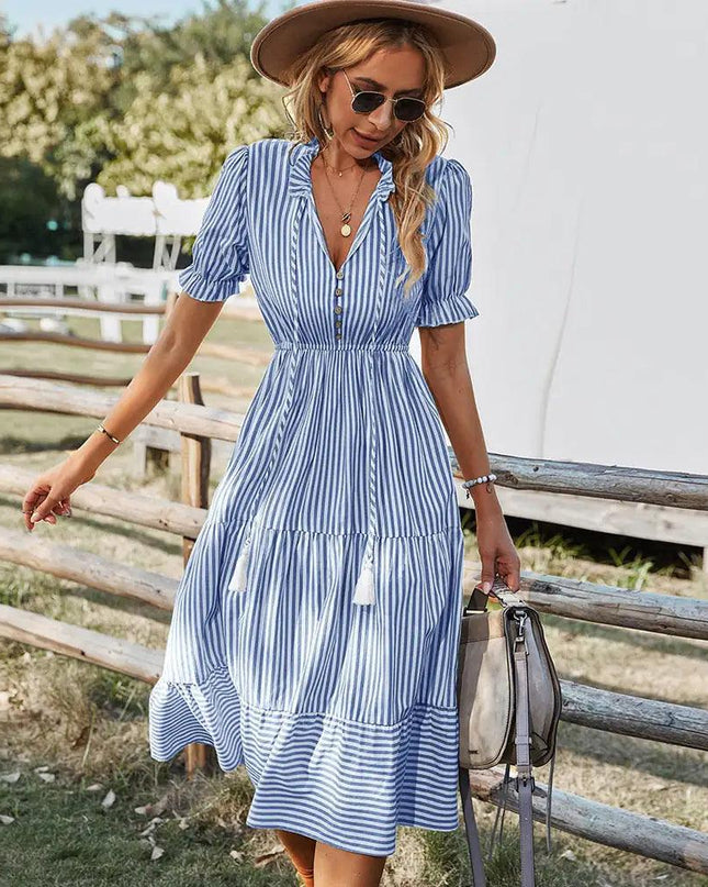 Florenza Short Sleeve Midi Striped Dress
