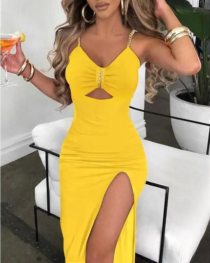V-Neck High Slit Dress