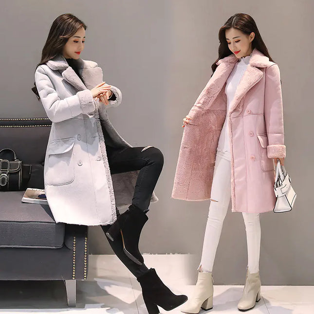 Women's Long Lambswool Coat - Korean Winter Style