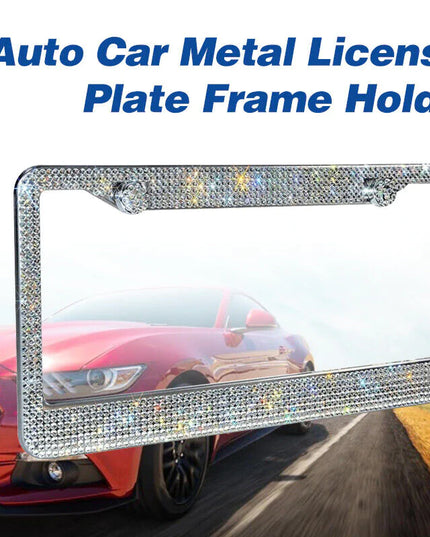 2PCS Bling License Plate Frame Glitter Crystal Sparkling Rhinestone Diamond Caps