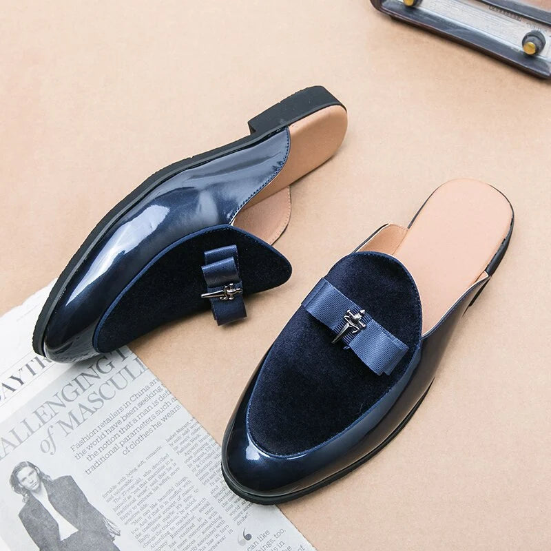 Crocodile Pattern Leather Mules Slippers for Men