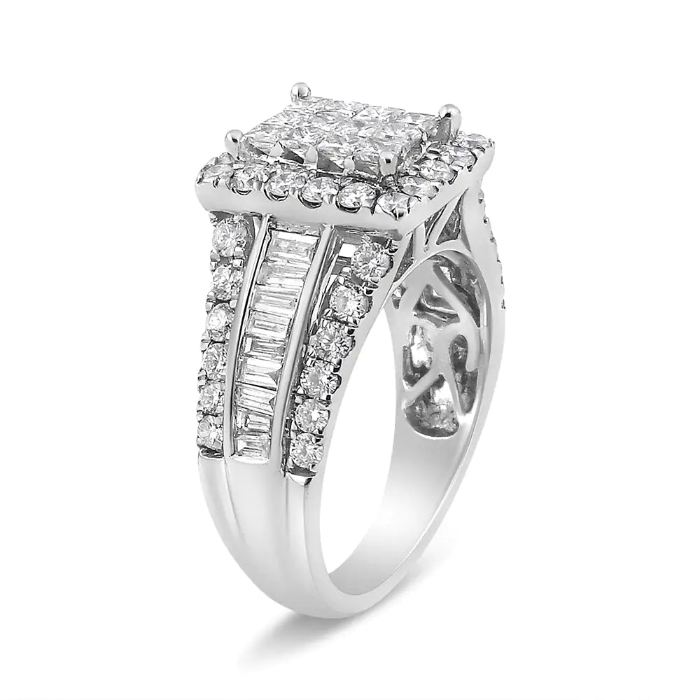 14K White Gold 2.00 Cttw Composite Head with Halo and Side Stones Diamond Ring (H-I Color, SI1-SI2 Clarity)