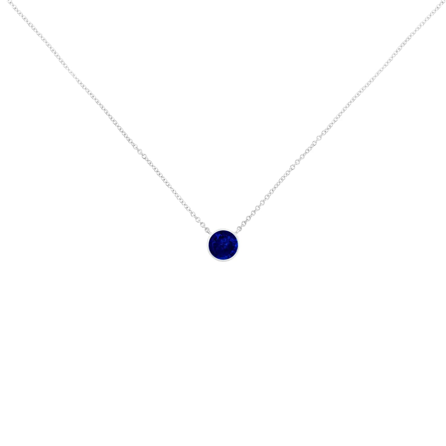 .925 Sterling Silver 2.5mm Lab Grown Cobalt Blue Sapphire Solitaire Bezel Necklace