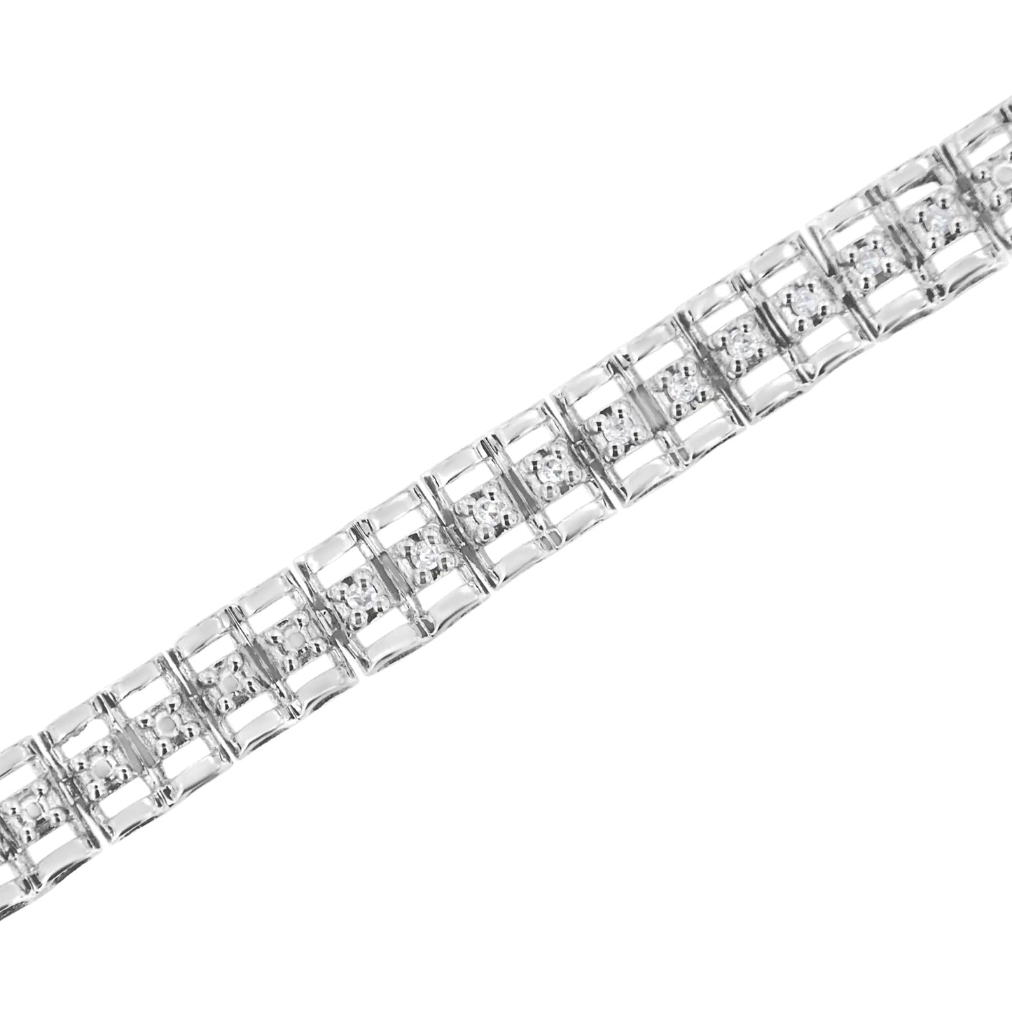 .925 Sterling Silver 1/10 Cttw Diamond Double-Link 7" Rolex Tennis Bracelet (I-J Color, I3 Clarity)