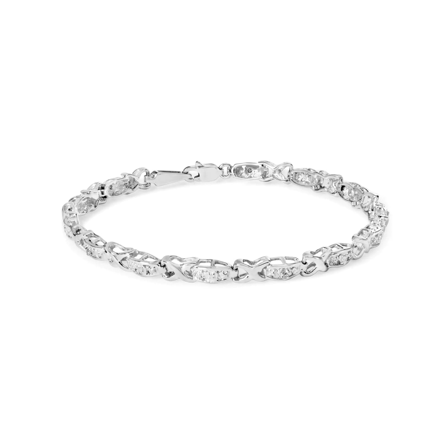 10K White Gold Diamond Accent "X" Link 7" Bracelet (I-J Color, I2-I3 Clarity)