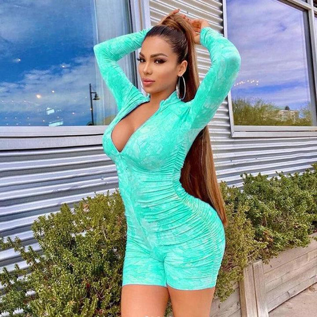 Sexy Tie Dye Ruched Bodysuit