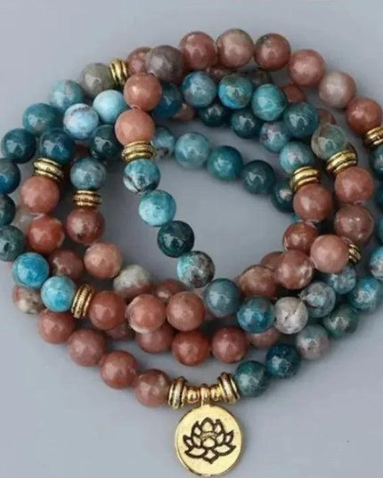 Natural 108 Apatite Lotus Bracelet Buddha Pendant Tree Of Life