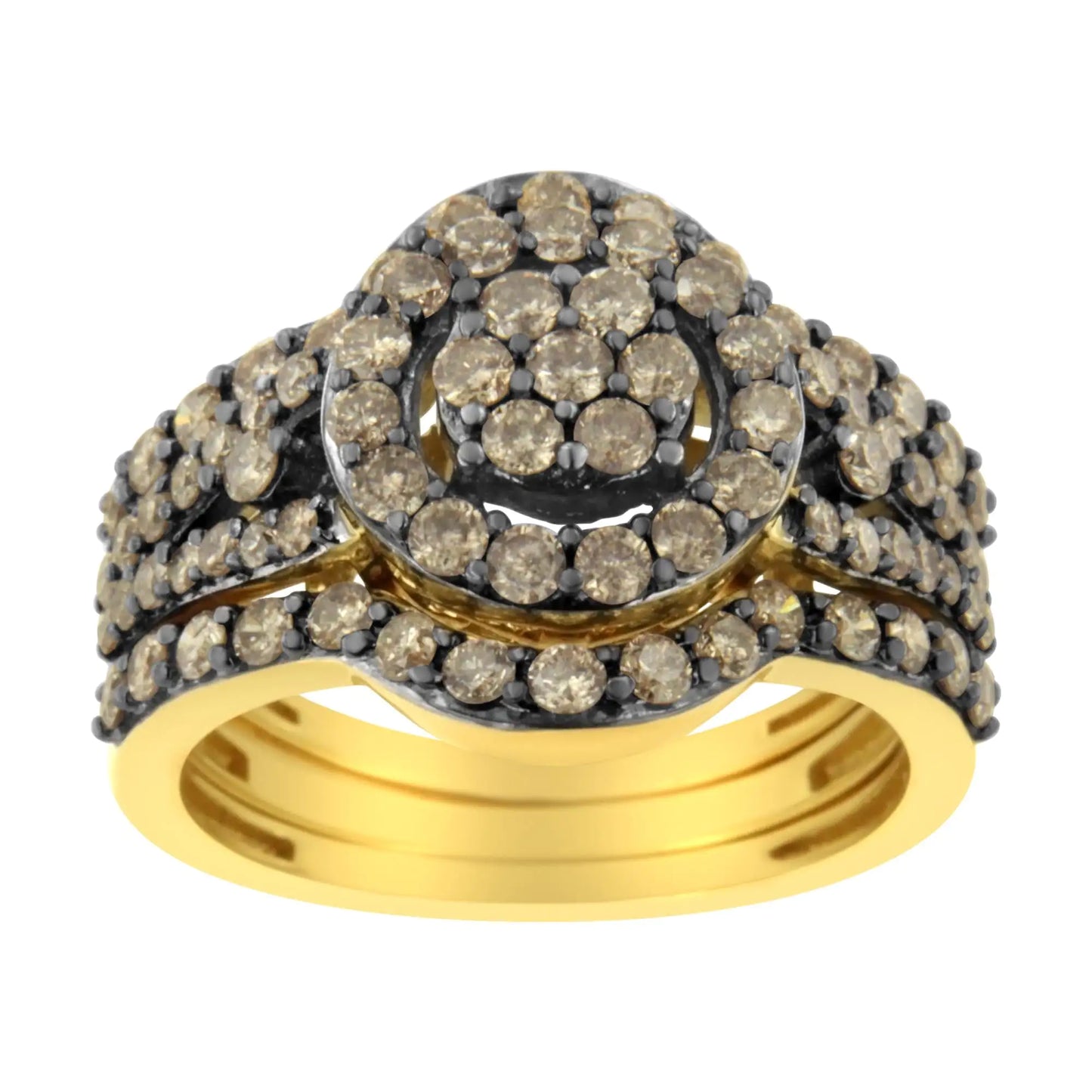 10K Yellow Gold and Black Rhodium Plated .925 Sterling Silver 1 3/5 Round-Cut Diamond Cocktail Ring (J-K Color, I1-I2 Clarity)